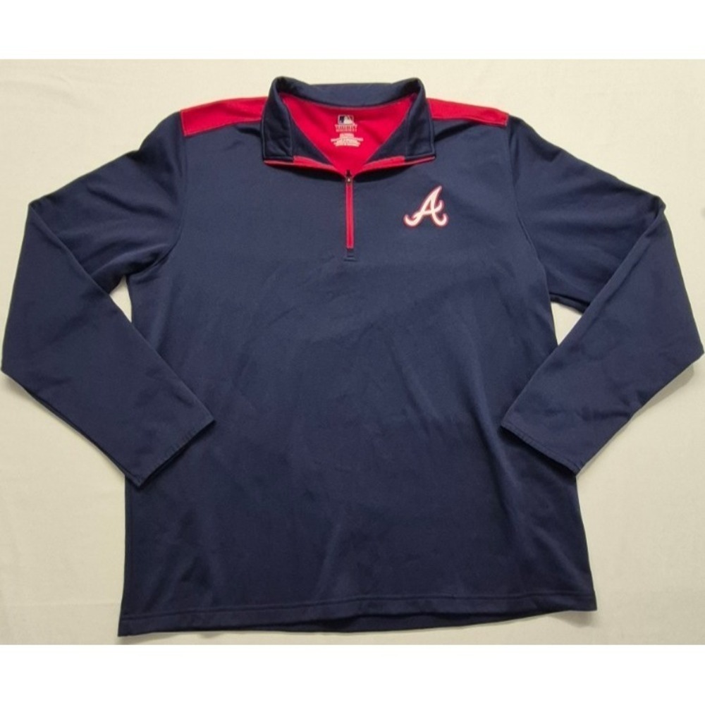 Atlanta Braves men's navy 1/4 zip pullover jacket XL team logo MLB game day